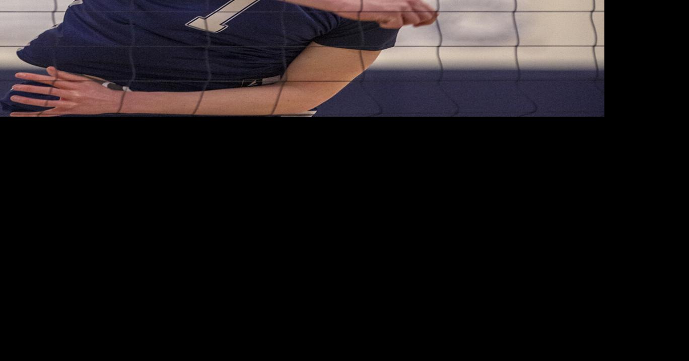 Westerly’s Henry Kenyon against Pilgrim at Westerly in boys’ volleyball