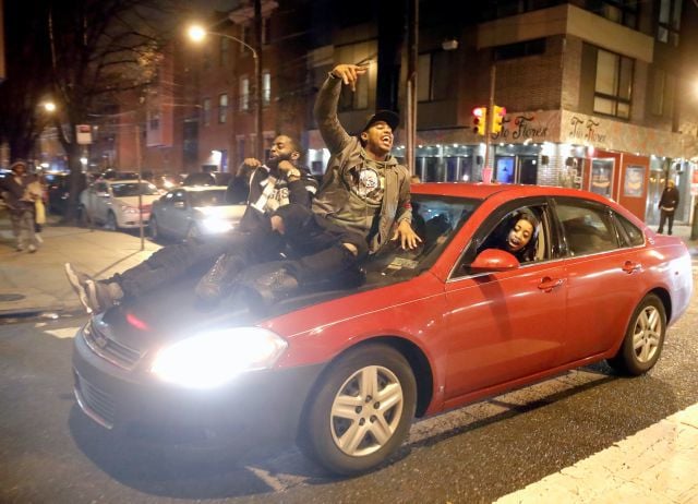 Philadelphia Eagles fans take to the streets of Philadelphia, Pennsylvania,  in celebration after the Eagles defeated the New England Patriots 41-33 in  Super Bowl LII. Featuring: Rocky Statue Where: Philadelphia, Pennsylvania,  United