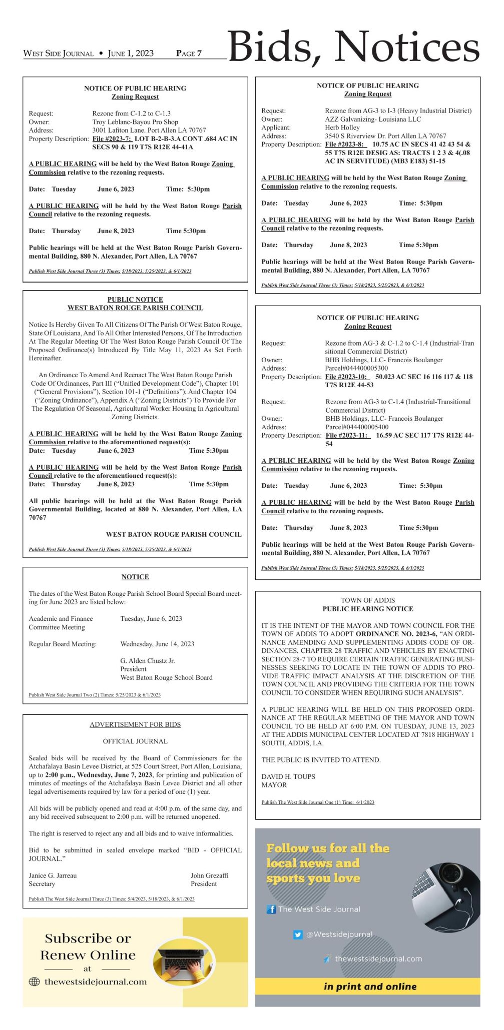 06.01.23 Bids & Notices | Legal Notices | thewestsidejournal.com