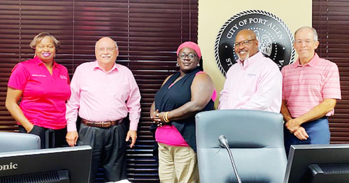 Mayor and City Council of Port Allen dressed in pink for the October Mayor and City Council of Port Allen dressed in pink for the October