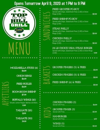 Emerald Mountain Golf Club restaurant menu