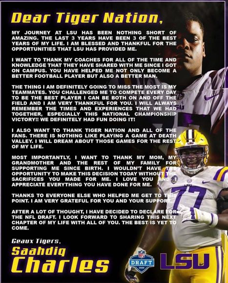 LSU's Thaddeus Moss declares for the NFL Draft