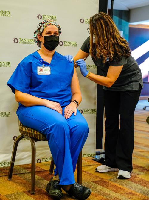 Front-line workers at Tanner Health System receive first doses of coronavirus vaccines