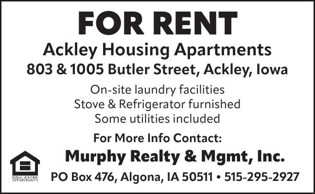 FOR RENT Ackley Housing Apartments