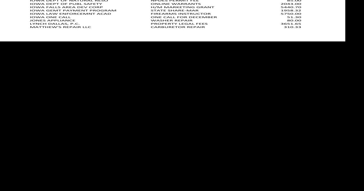 FEB WARRANTS FOR PAPER city of Iowa Falls Public Notices