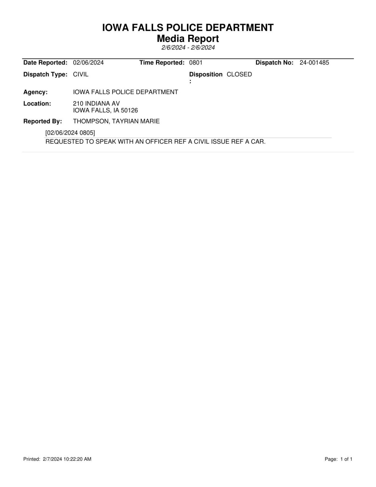 Feb 6 2024 Iowa Falls Police Log Timescitizen Com   65c4e3f1c7877.preview 