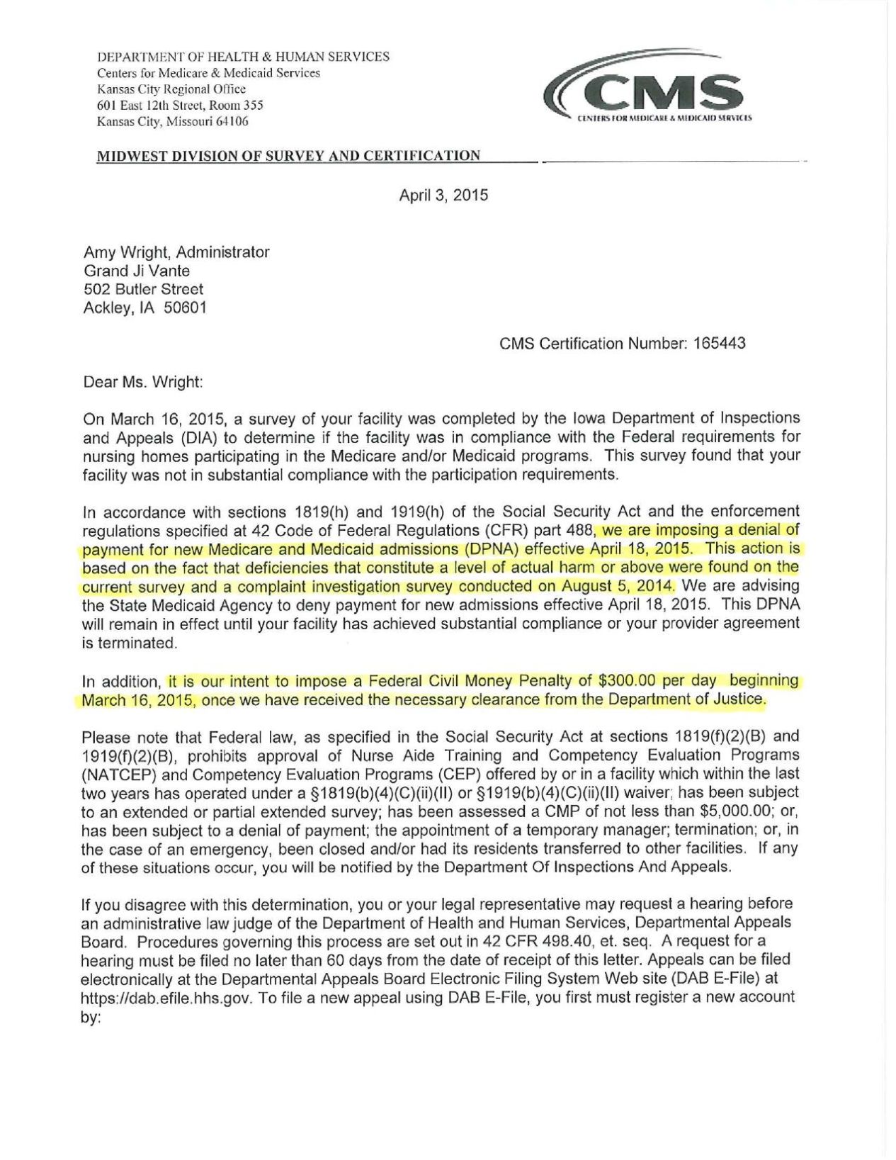 Centers For Medicare And Medicaid Services Letter | | Timescitizen.com