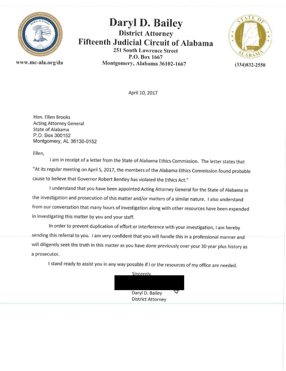 district attorney s letter on bentley probe timesdaily com letter from attorney