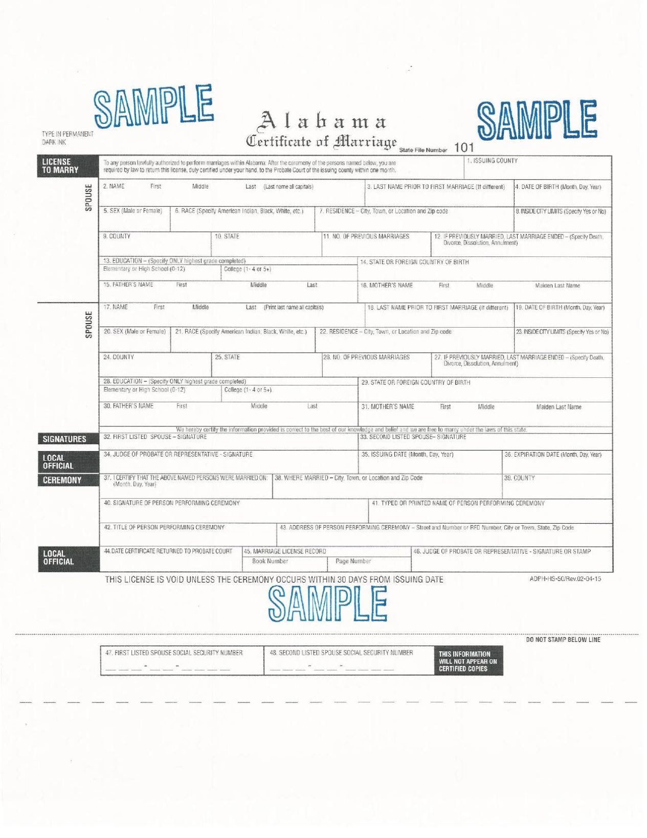 Printable Alabama Marriage Certificate Form Printable World Holiday