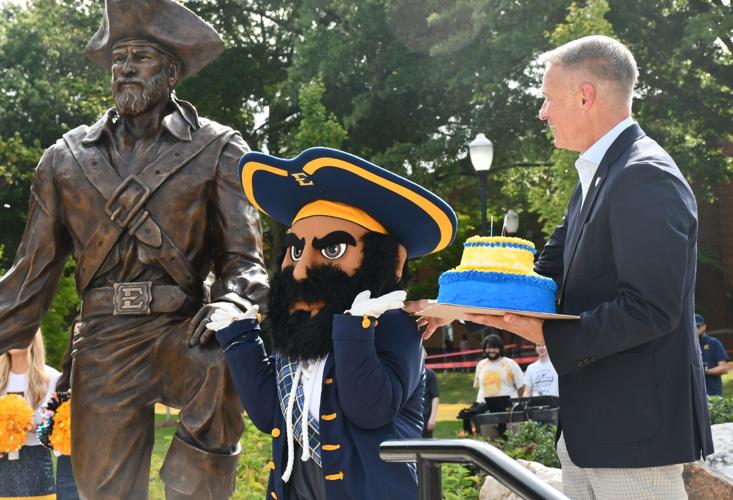 Bucky loots birthday bash, steals show with new statue