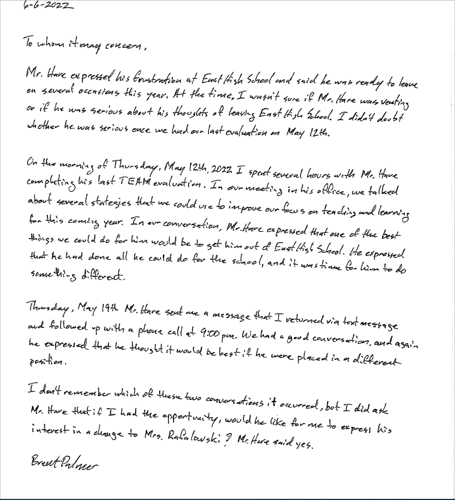 Palmer's June 6, 2022 letter about Hare's transfer interest