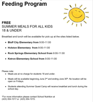 Sullivan County Schools summer feeding program starts Thursday