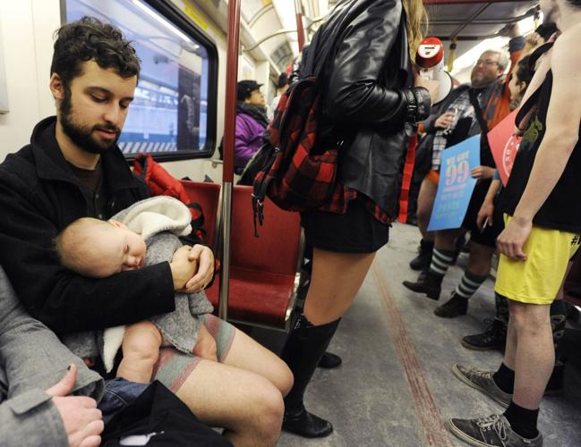 NY subway riders strip to underwear for 'no-pants day'; some grin