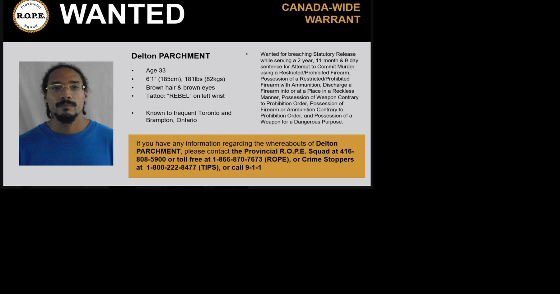 Toronto, Brampton possible hiding spots for wanted man