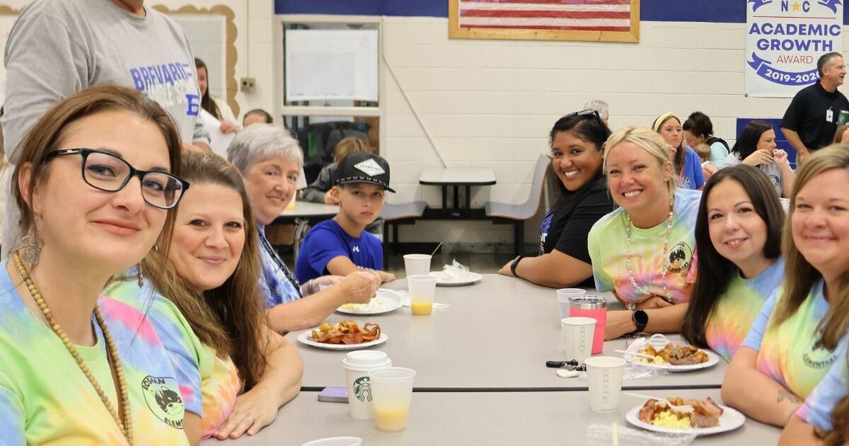 Transylvania County Schools staff members gather before school starts