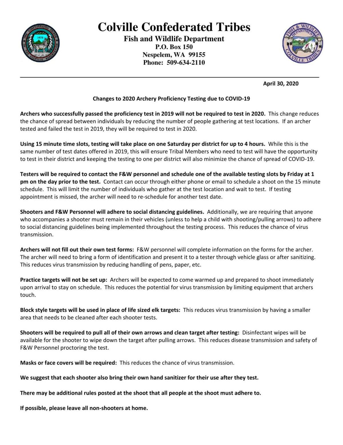 Colville Tribal Fish and Wildlife proficiency exams.