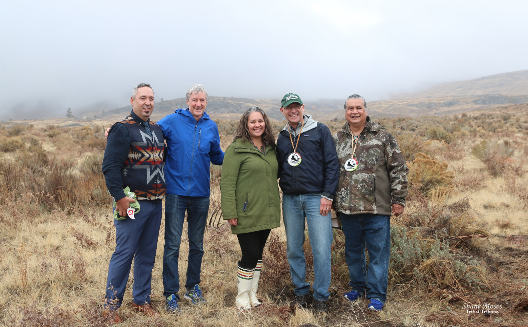 LEFT TO RIGHT: Colville tribal member and CNW board member Joaquin Marchand, CNW board member Matt Uyttendaele, Colville tribal member and CNW board member Amelia Marchand, CNW Executive Director Mitch Friedman and Colville Confederated Tribes Business ...