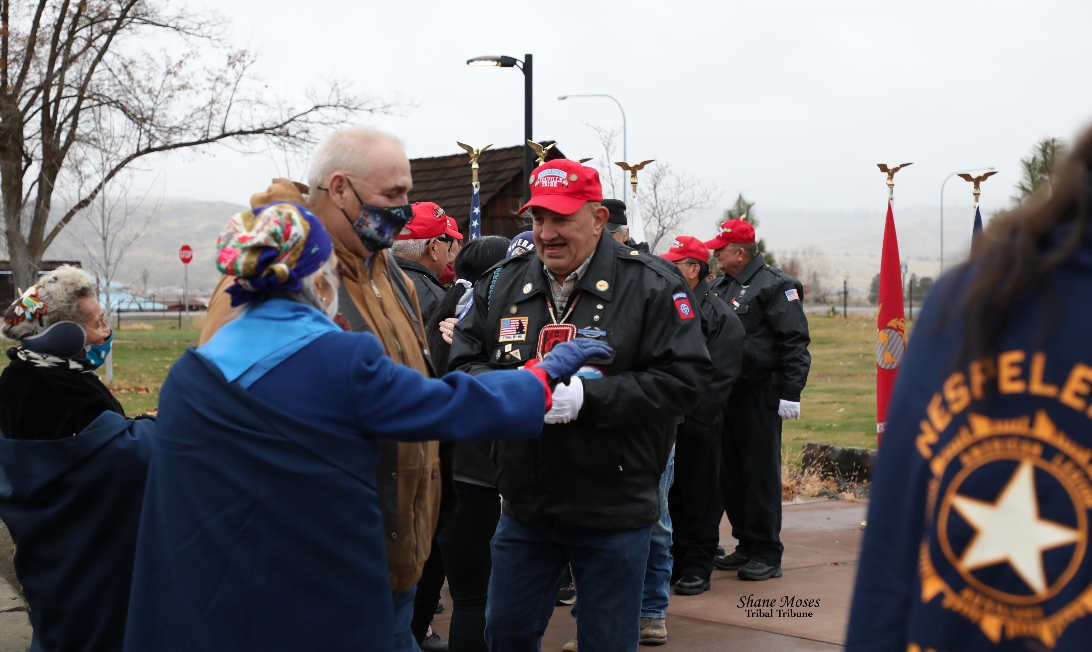 Scenes from an honoring ceremony held for Colville tribal and non-tribal Veterans, Thursday (Nov. 11) morning at the Veterans Memorial Monument at the Government Center on the Agency Campus. Veterans shared their stories with those present at the ceremony.