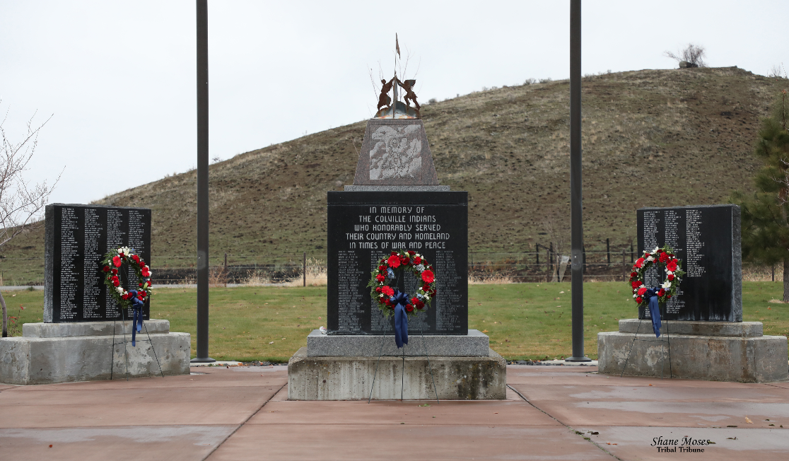 Scenes from an honoring ceremony held for Colville tribal and non-tribal Veterans, Thursday (Nov. 11) morning at the Veterans Memorial Monument at the Government Center on the Agency Campus. Veterans shared their stories with those present at the ceremony.