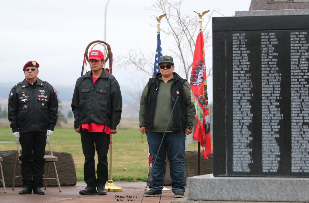 Scenes from an honoring ceremony held for Colville tribal and non-tribal Veterans, Thursday (Nov. 11) morning at the Veterans Memorial Monument at the Government Center on the Agency Campus. Veterans shared their stories with those present at the ceremony.