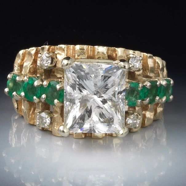 3.5 princess cut diamond with emeralds