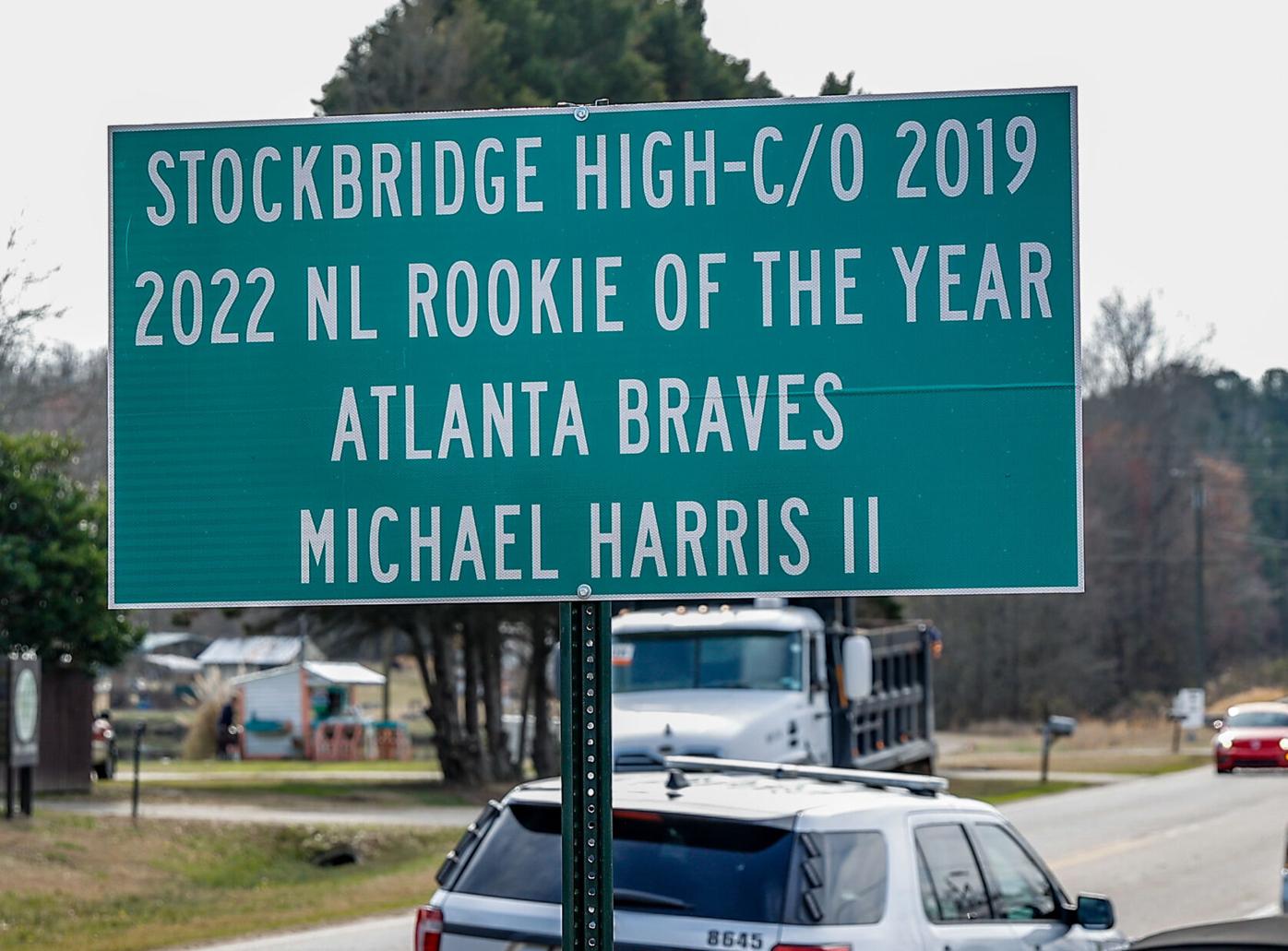 Atlanta Braves Michael Harris celebrate by Stockbridge High