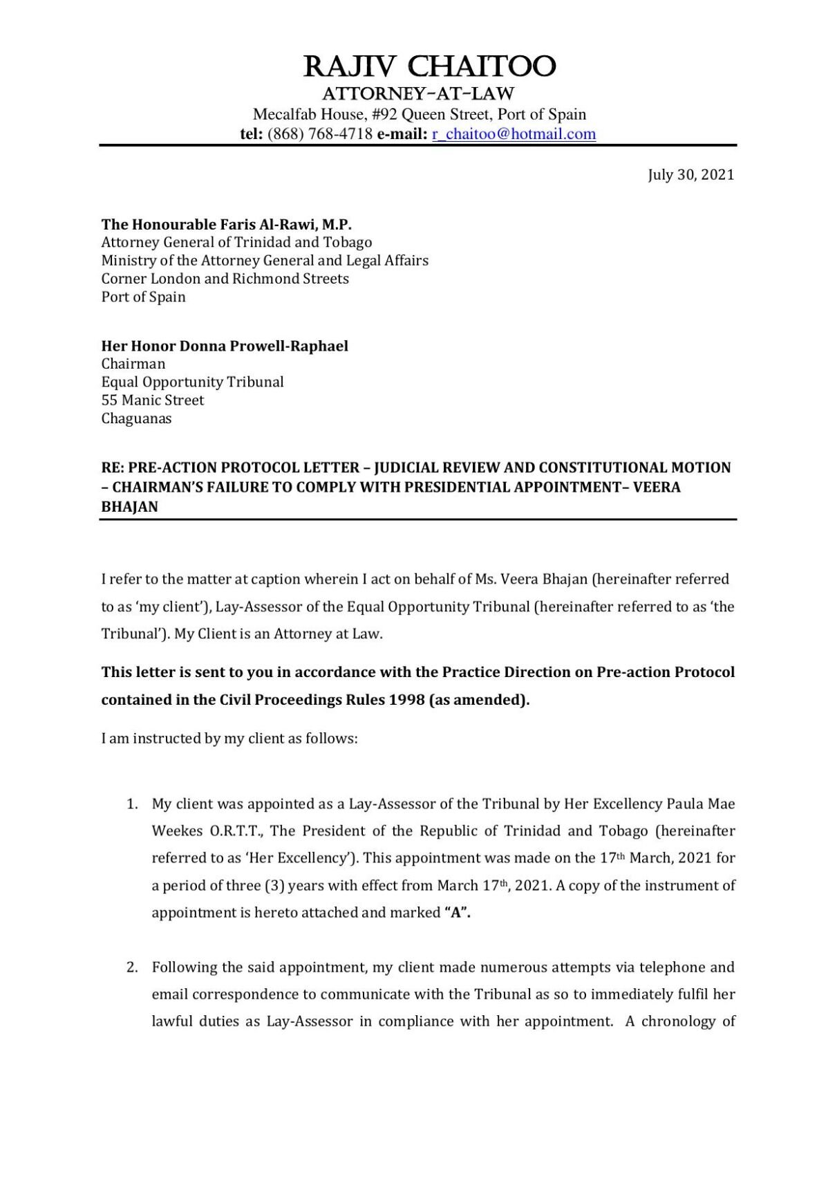 The pre action protocol letter trinidadexpress com