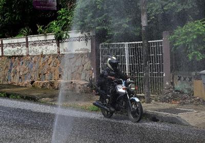 Water spouts high  from Maraval pothole