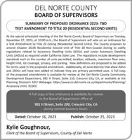 DEL NORTE COUNTY BOARD OF SUPERVISORS - SUMMARY OF PROPOSED ORDINANCE 2023 - TBD