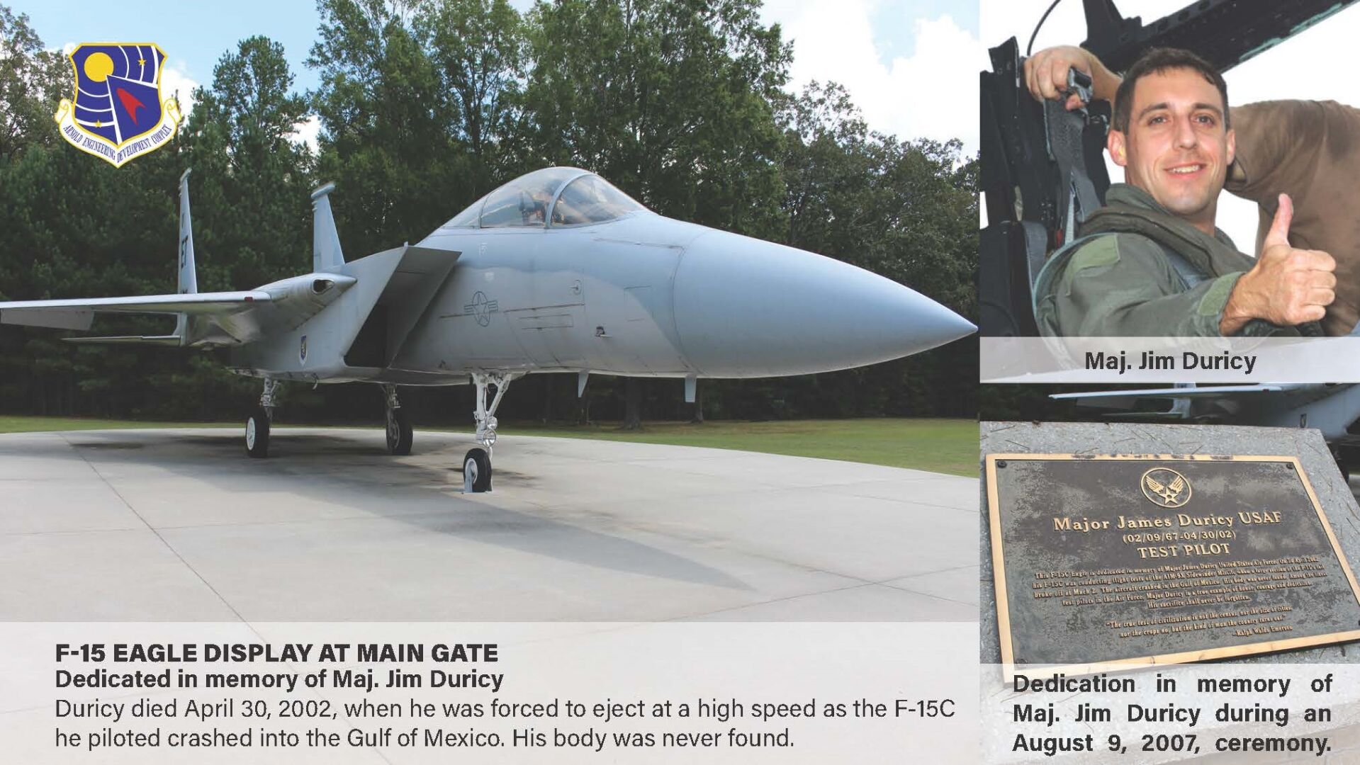 F 15C Eagle display at Arnold AFB honors Duricy Local News