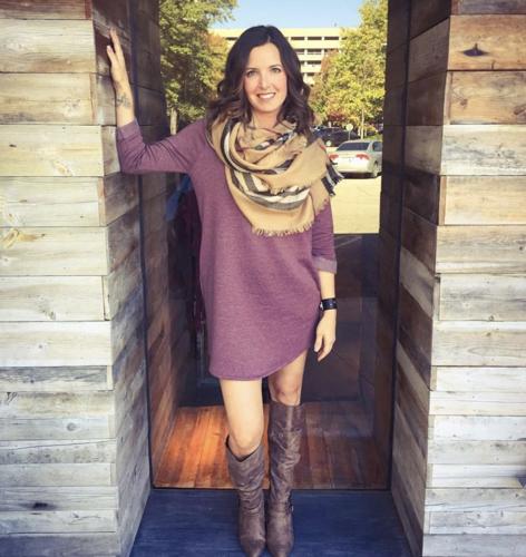 purple sweater dress with brown boots Roll Top Knee Socks