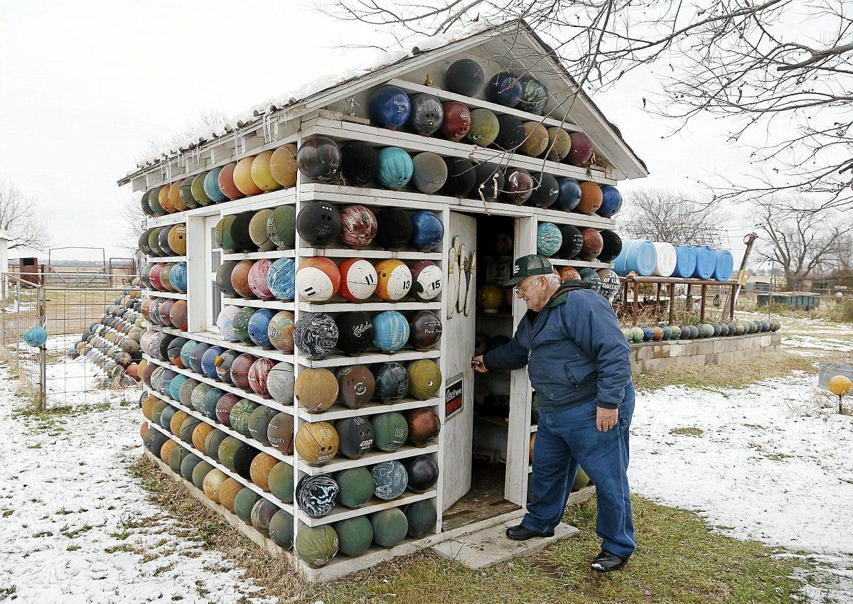 Striking up conversation Bowling balls turn yard into Nowata tourist