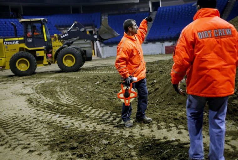 AMSOIL Arenacross setup at BOK Center is down and dirty affair