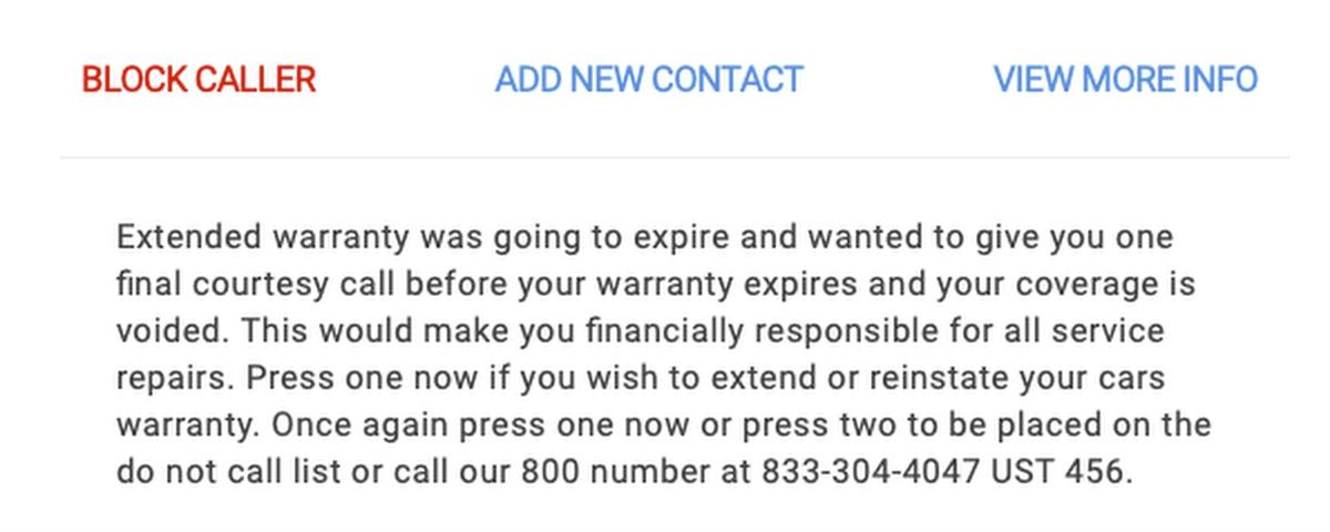 Car Warranty spam call