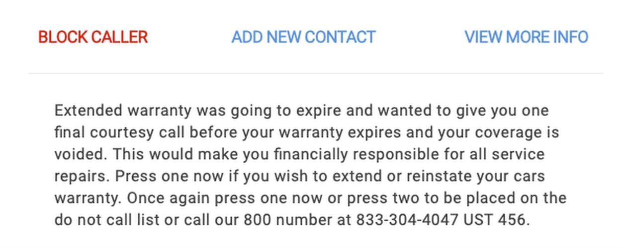 Car Warranty spam call