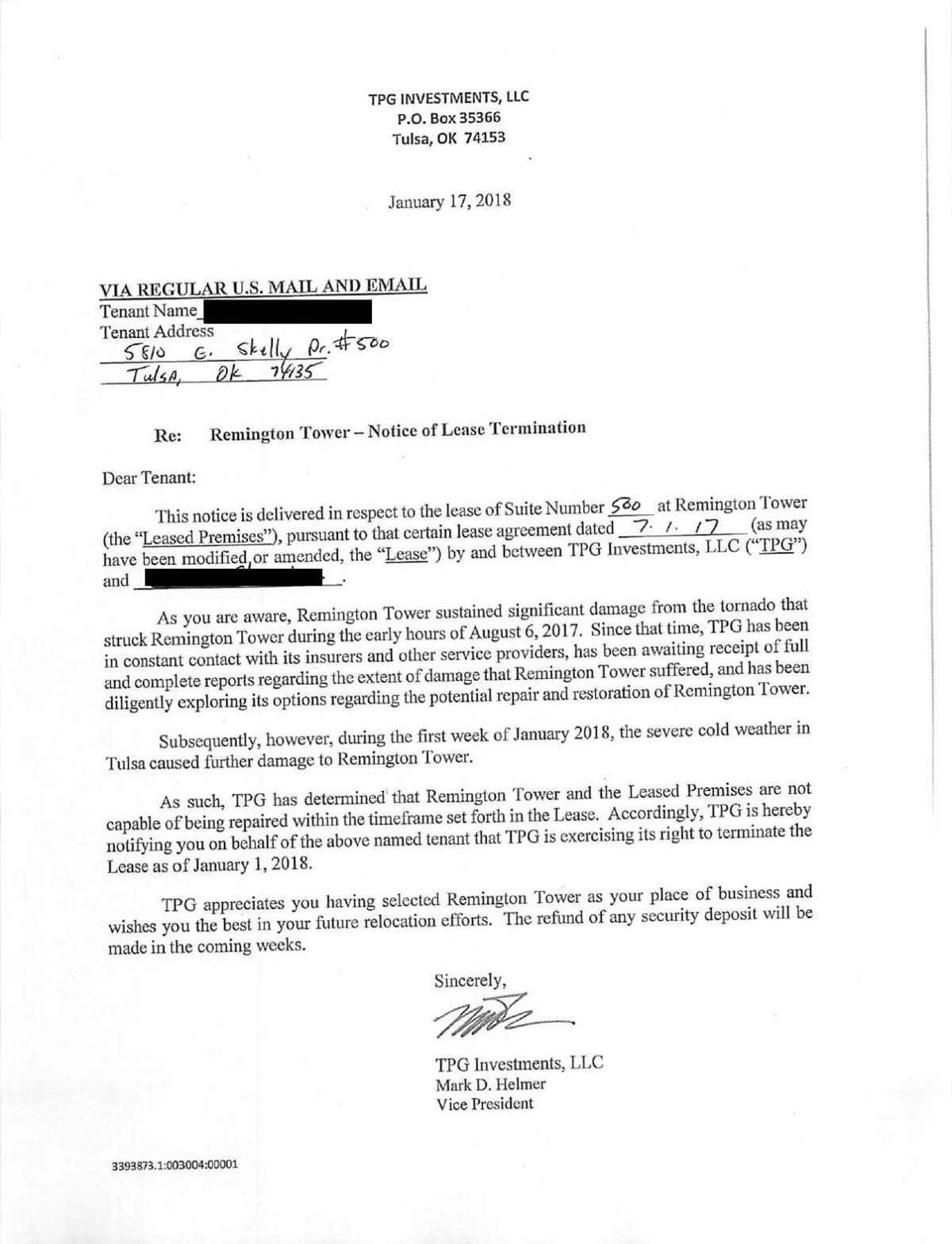 Early Lease Termination Letter >> Letter to tenants | | tulsaworld.com Early Lease Termination Letter >> Letter to tenants | | tulsaworld.com