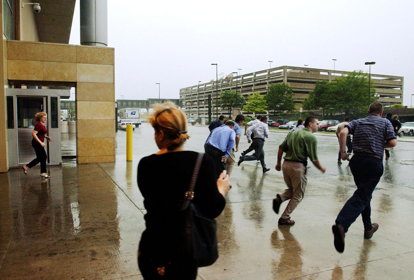 Tulsa downtown building lost windows in June 2004 storm