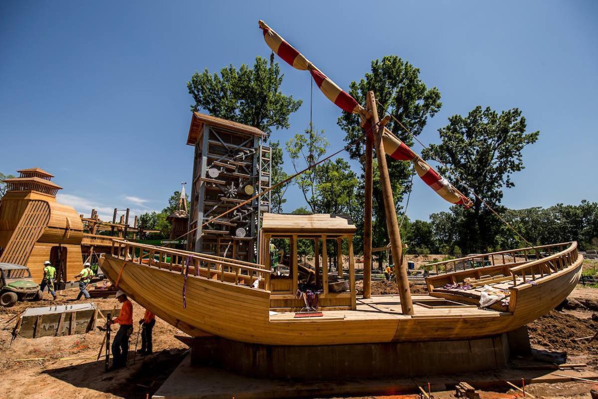 Gathering Place now looking more like a park with playground, plants