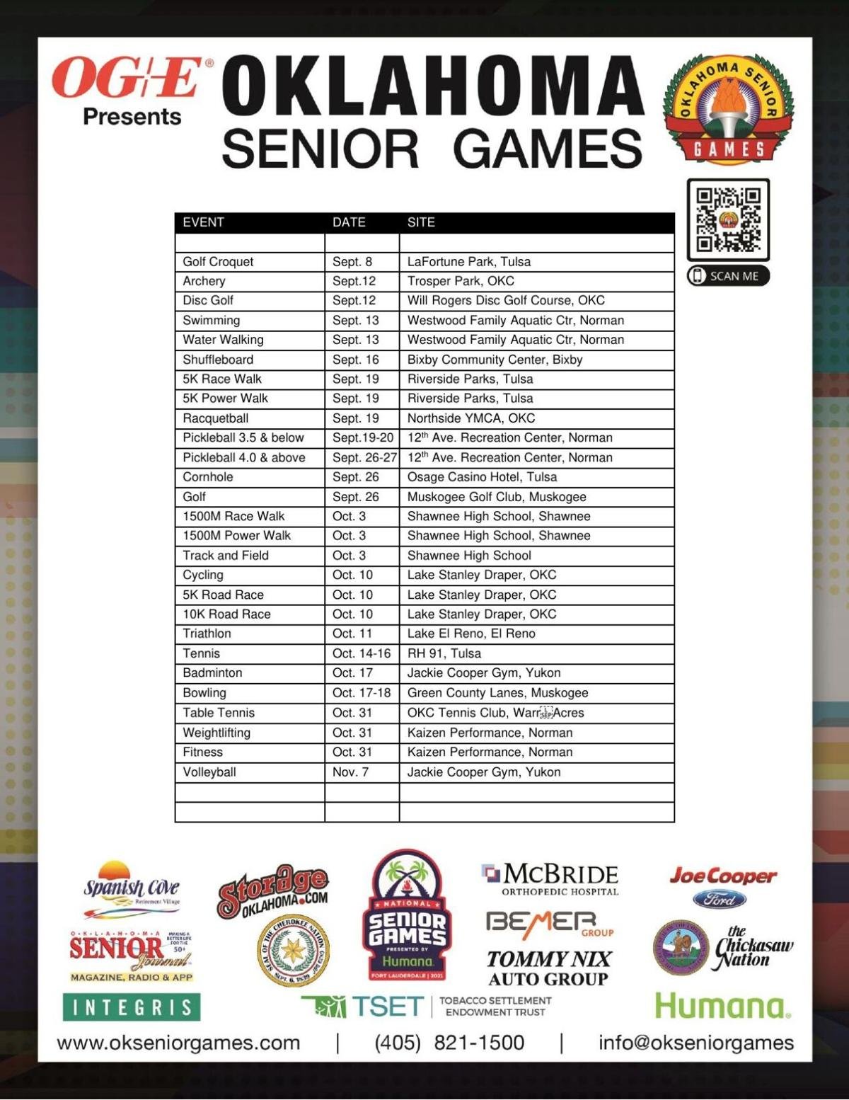 2020 Oklahoma Senior Games schedule of events