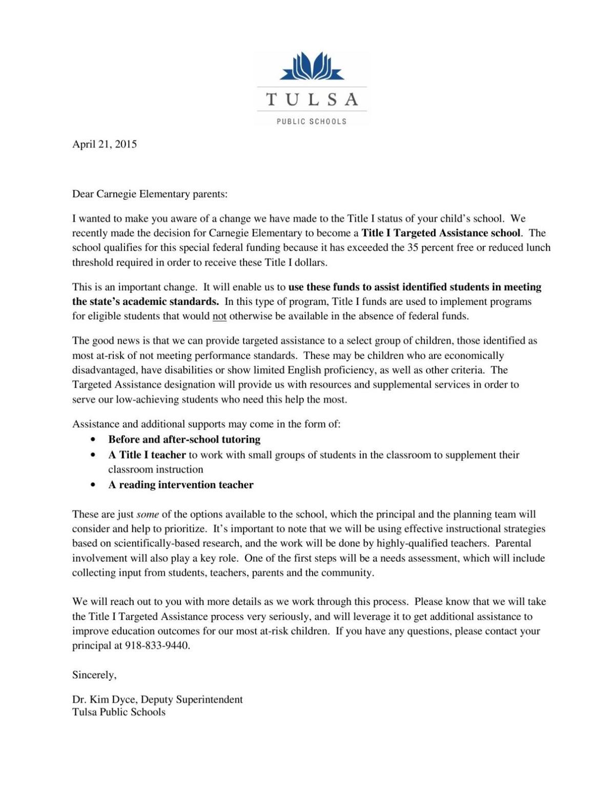 Parent Letter Carnegie Tulsaworld Com