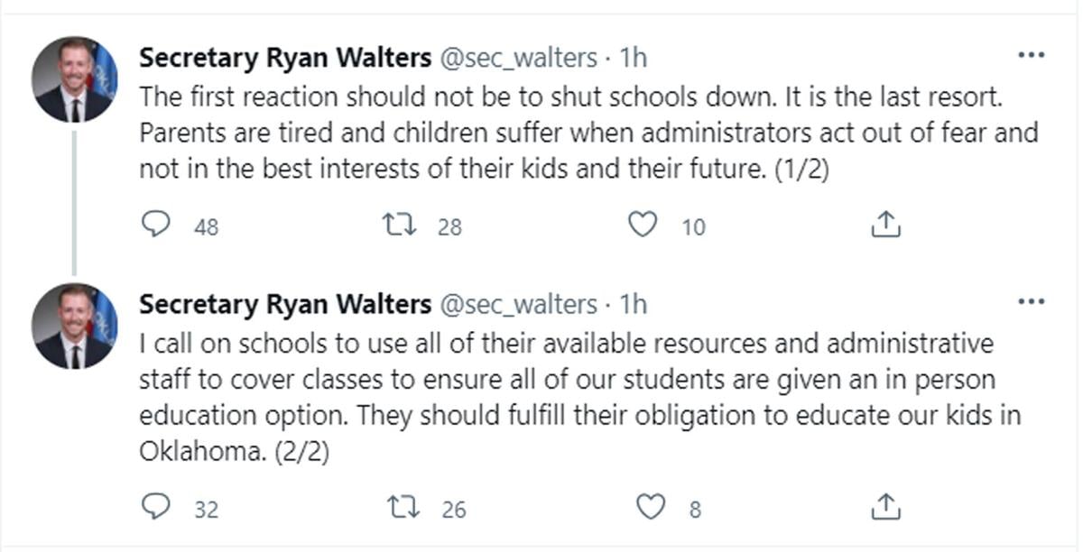 Walters tweets on distance learning "last resort"