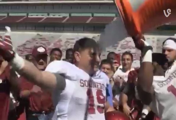 Joe Castiglione Goes Through Oklahoma Drill Takes Ice Bucket Challenge With Toby Keith Barry Switzer Ousportsextra Tulsaworld Com toby keith barry switzer