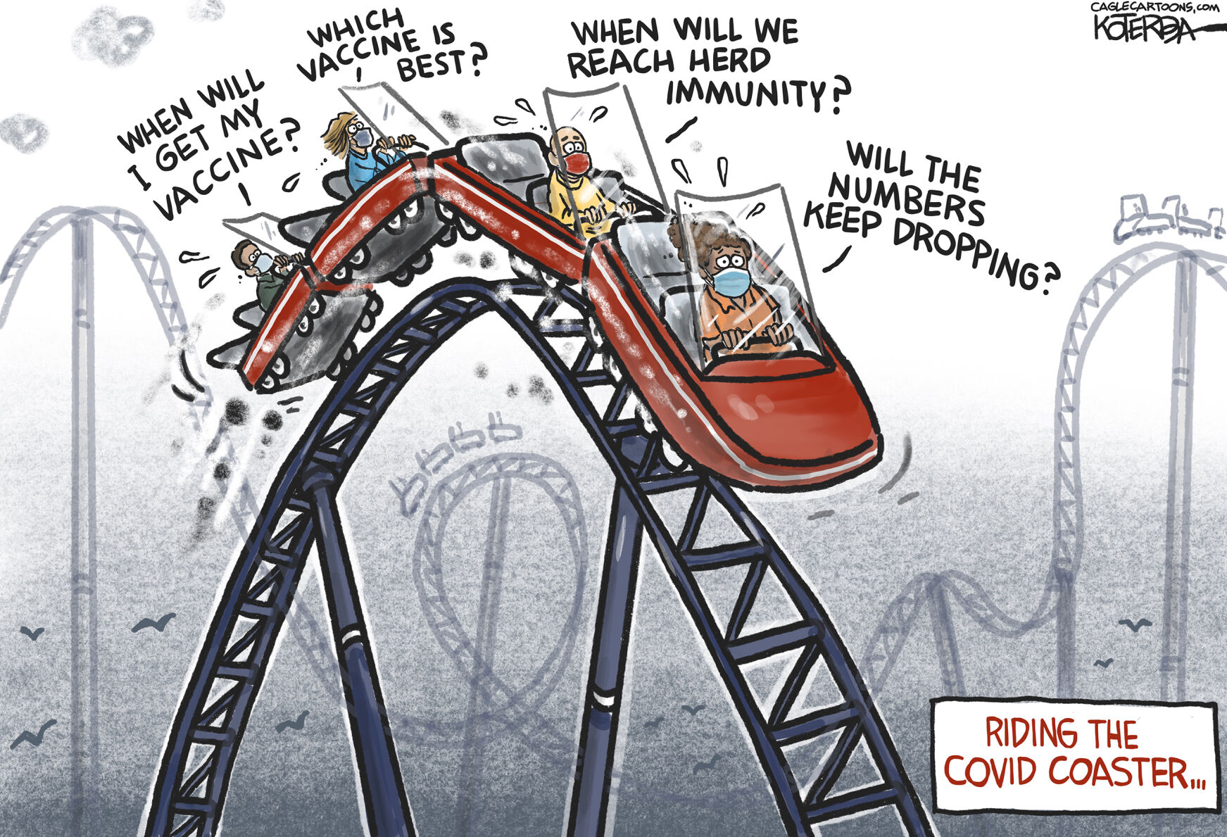 Cartoon COVID roller coaster