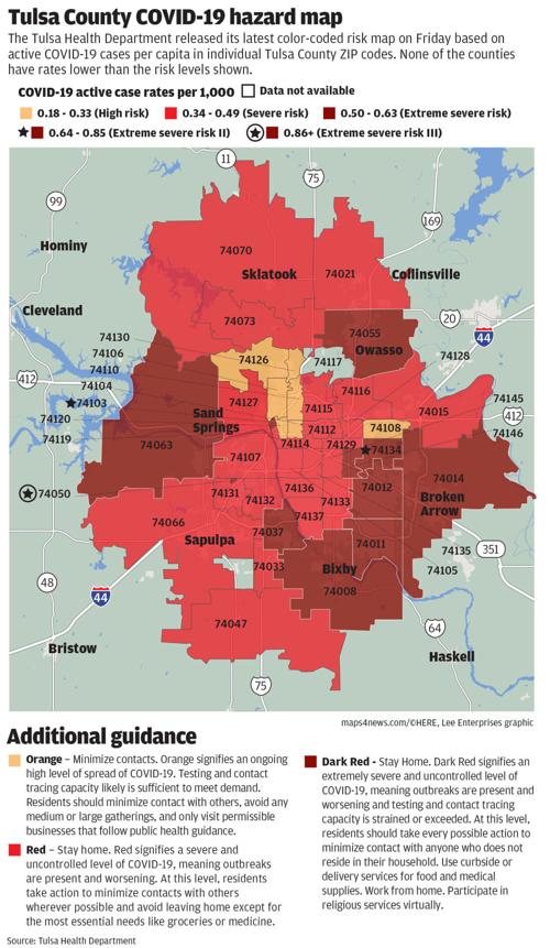 Worst Case Scenario Of Covid 19 Spread Unfolding As Extreme Severe Risk Level Added To Tulsa Zip Code Map Local News Tulsaworld Com