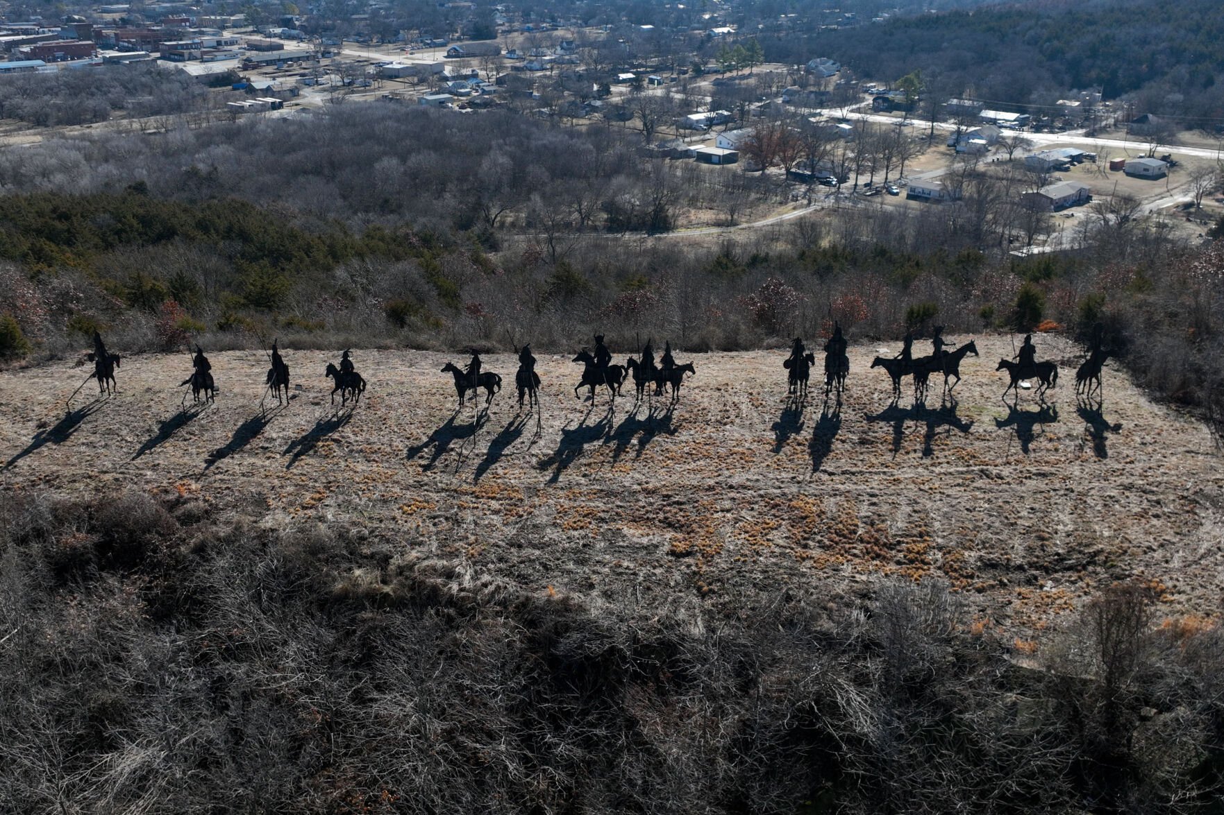 Giant sculptures link past present on Hominy hillside