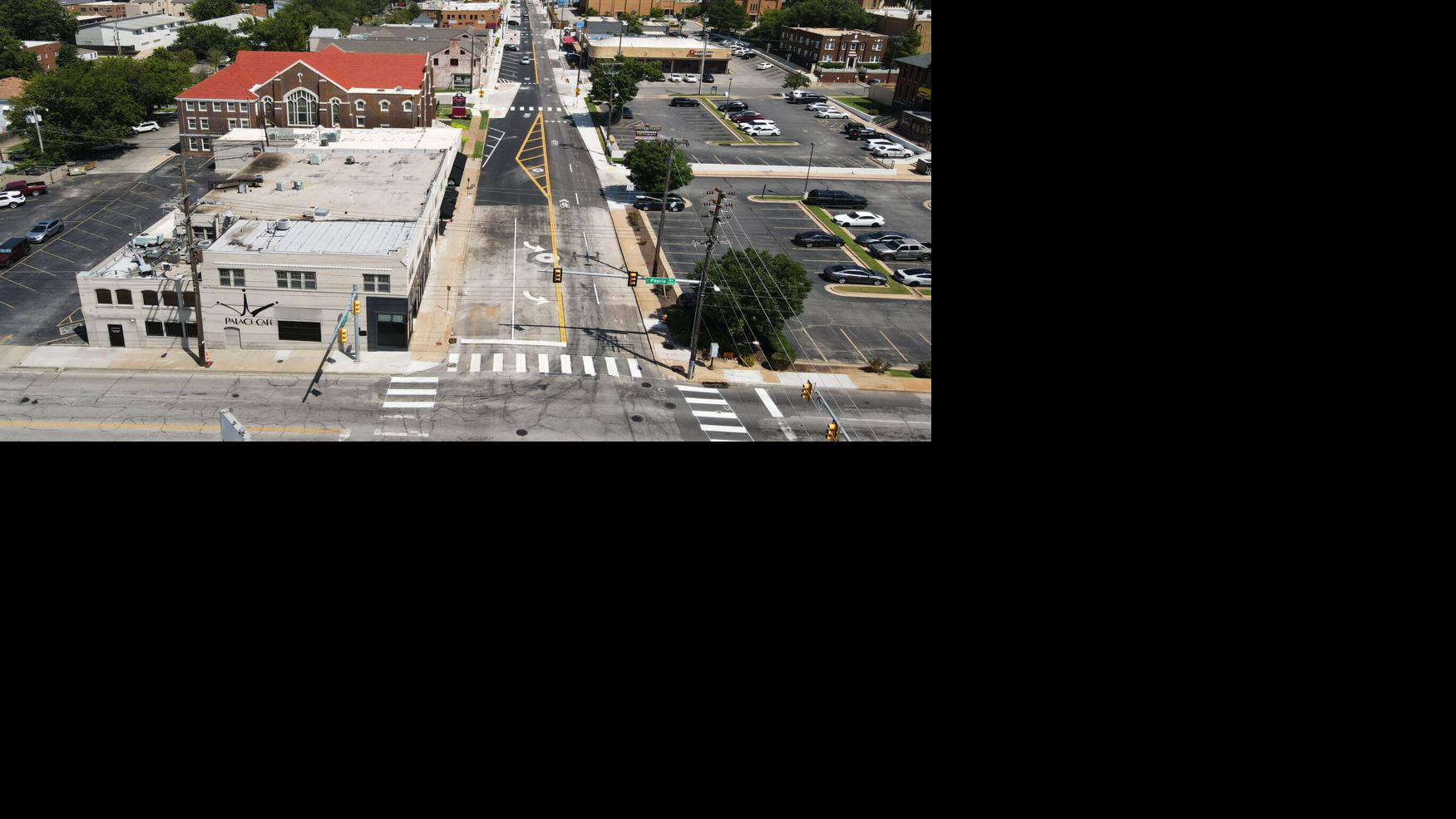 Aerial view of a portion of Cherry Street that opened after a street