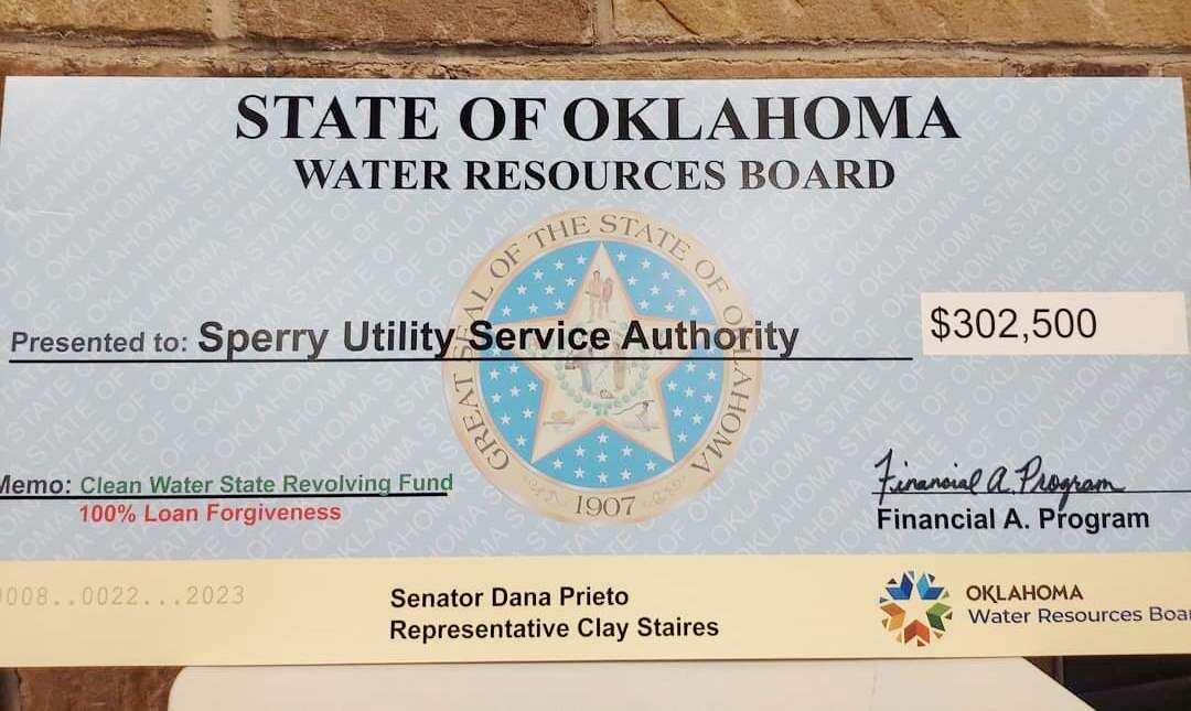 Sperry Utility Authority receives 302,500 wastewater system loan from OWRB