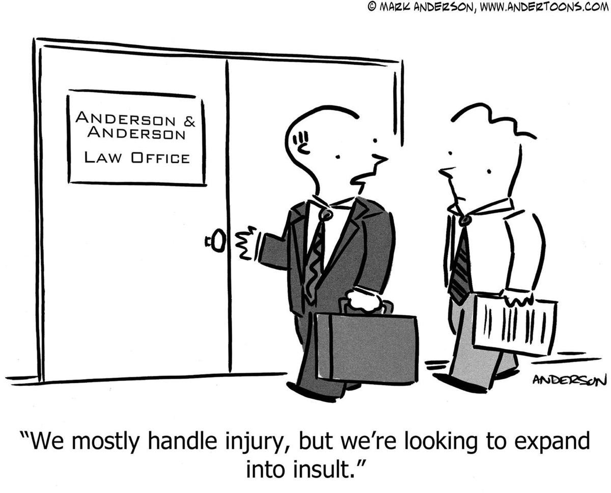 Legal cartoon Personal insult and injury lawyer Tulsa Business