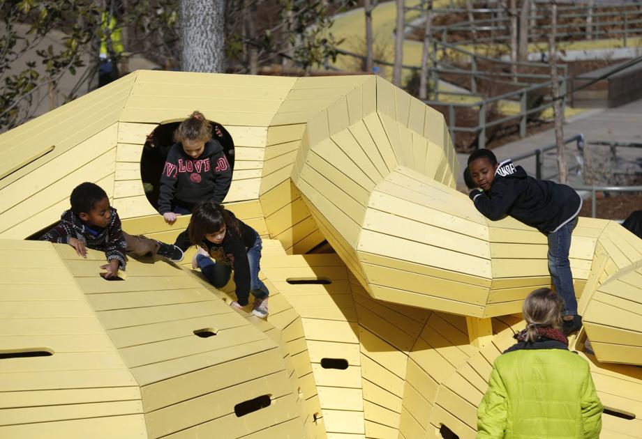 Schoolchildren test drive playground at the Gathering Place