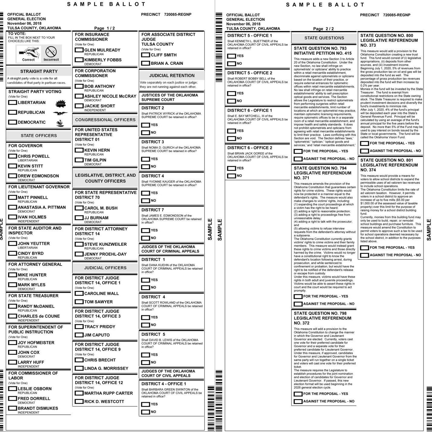Get Your Sample Ballot For Tuesday S General Election Politics Tulsaworld Com